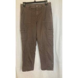 Chicos Women's 2R Brown‎ Cargo Pants Zipper Pockets Button Roll Tab Hem